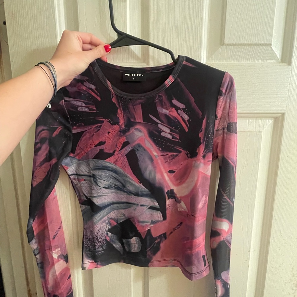 White fox Pink and Black Abstract Long Sleeve Top and Matching Skirt Set